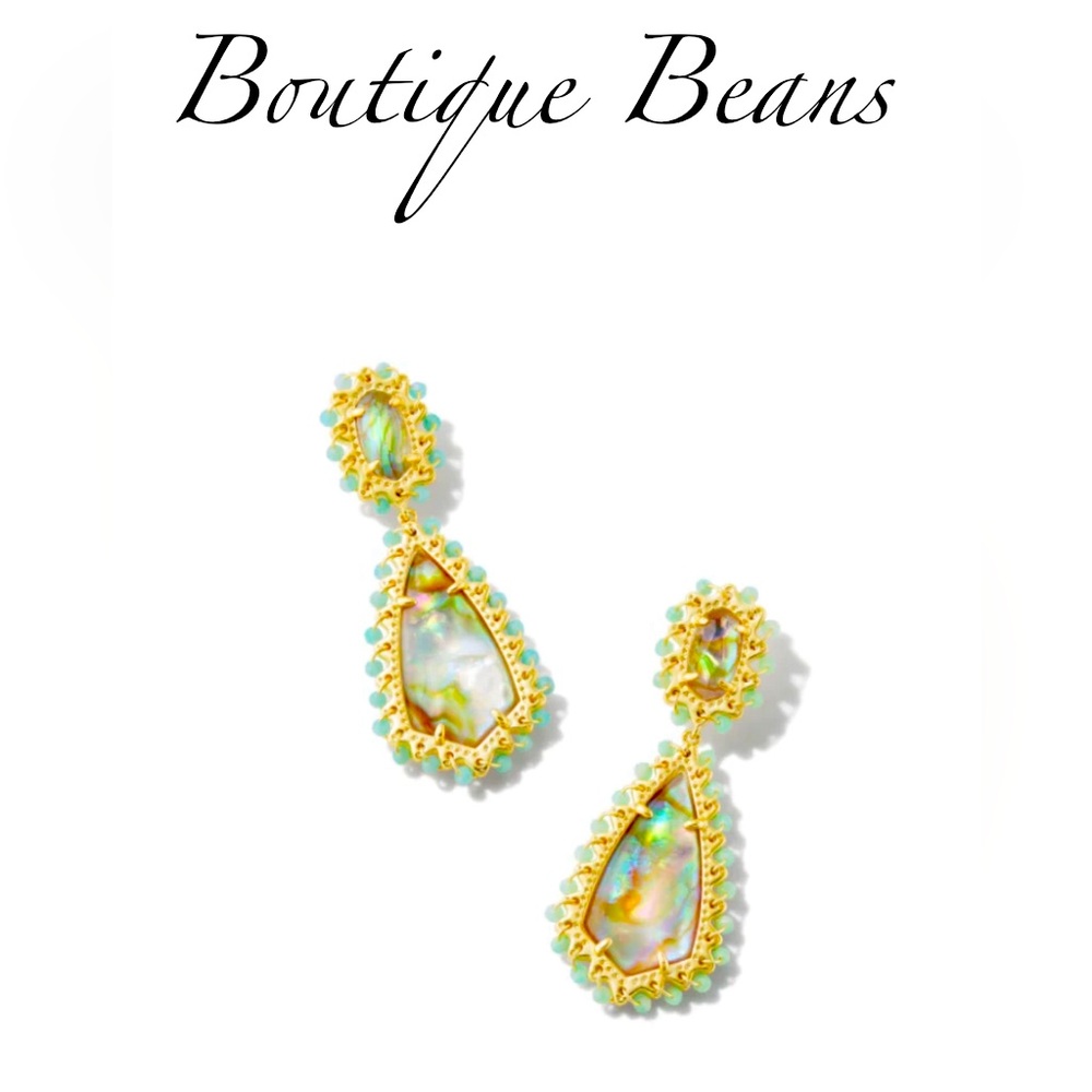 Kendra Scott Beaded Camry Gold Statement Earrings in Iridescent Mix; NWT